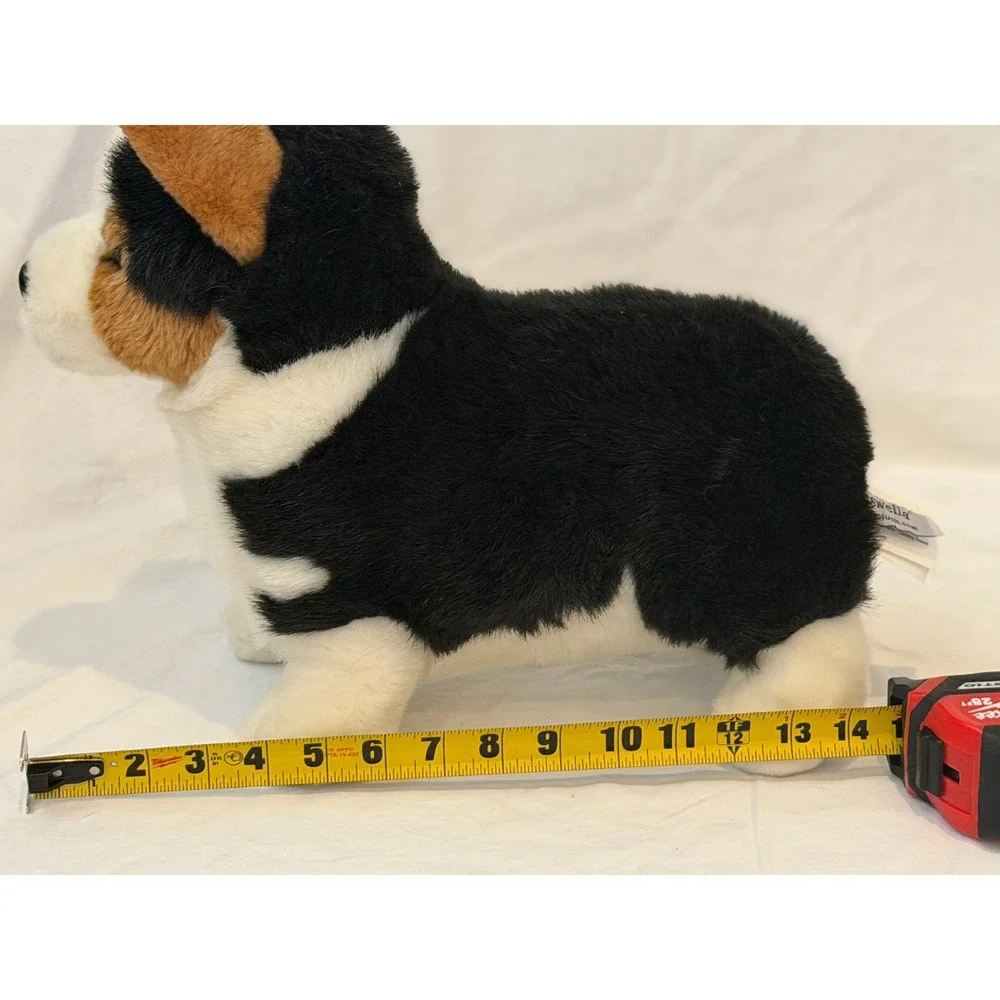 Auswella Plush Tri-Color Corgi Dog Standing Stuffed Animal Black White Tan 14